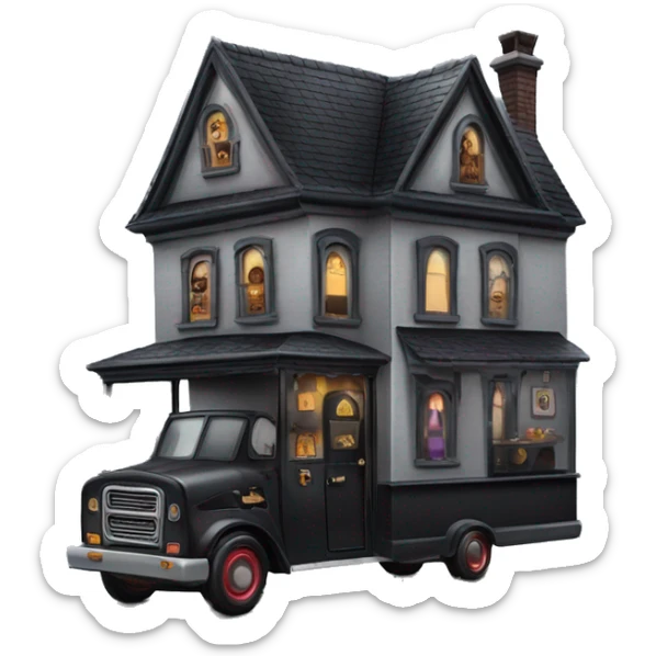 Wednesday Addams haunted dream house and food truck  sticker