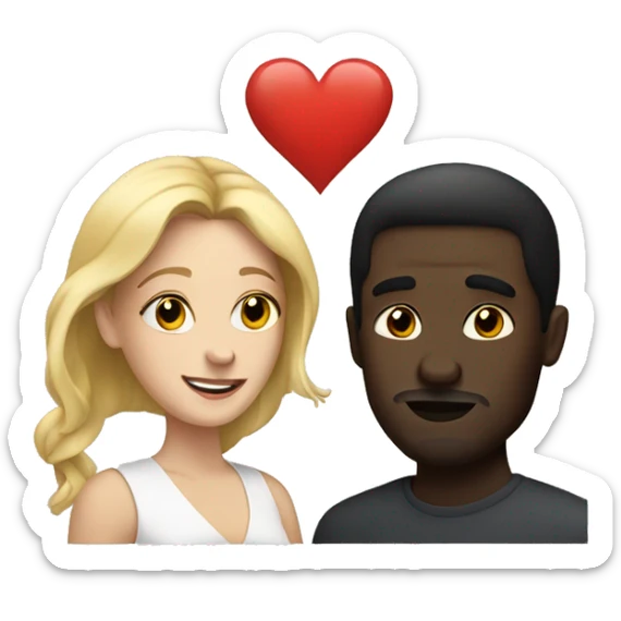 couple of white woman and dark man in love sticker