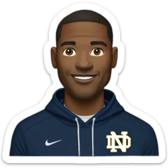 marcus freeman head coach of the university of notre dame wearing sweatshirt hoodie with irish on it sticker