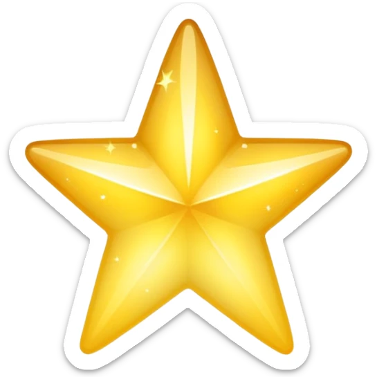 Generate a high-quality 3D cartoon-style emoji of a yellow sparkling star, glittering and shining effect, smooth gradient colors, rounded and cute appearance, no human faces, simple white background, high-resolution.

 sticker