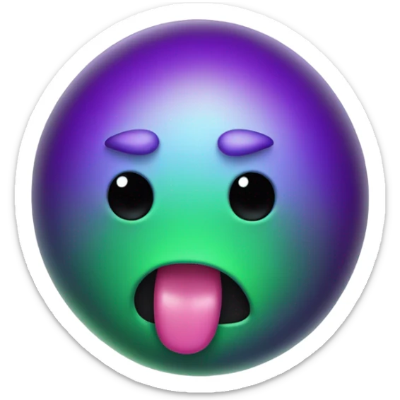 A slime emoji, that is green, purple, and black. The green color brings the slime. And the emojis tongue sticking out and one eye closed simulating a winky face sticker