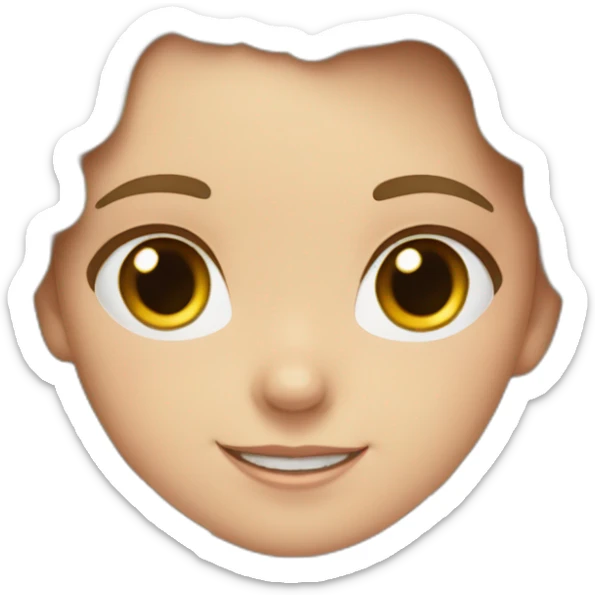 White girl, with wavy dark blonde hair and two bows on top with two bows. Dark brown eyes and dimpled smile sticker