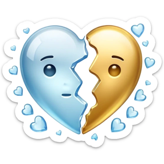 heart broken in half, one half made of ice, the other half made of gold sticker