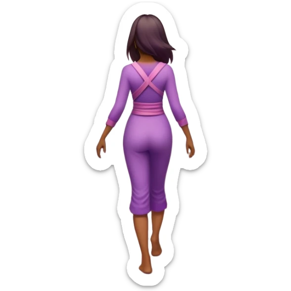 A small figure walks back across a foggy bridge, holding soft pink and purple orbs in each hand—symbolizing compassion and forgiveness. A gentle heart aura trails behind them, showing healing in motion. sticker