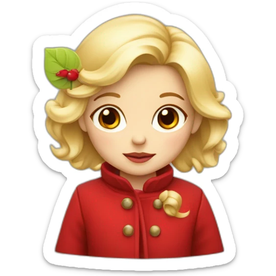 bébé fille blonde décoiffée avec une feuille d’érable rouge sur son manteau  sticker