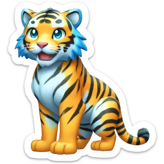 Colorful Shiny Kawaii Cute Blue-striped Tiger-Fakémon-Pokémon full body sticker