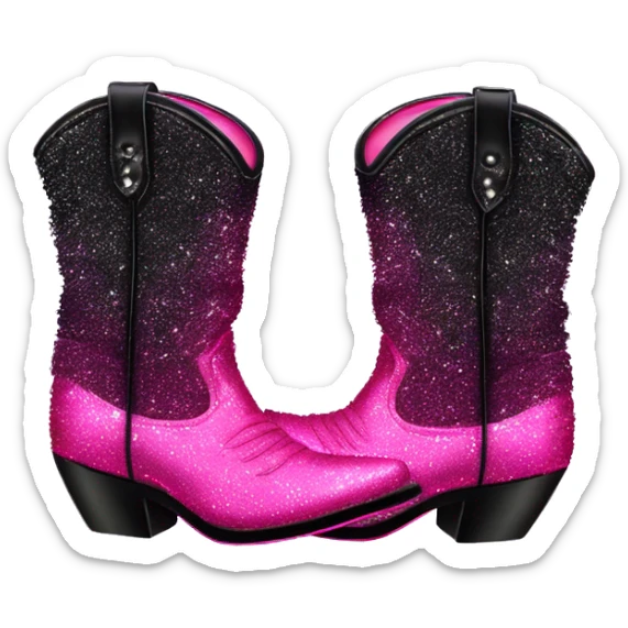 Realistic hot pink to black ombre pair of fashion cowgirl boots with sparkly shiny glitter fringe on them. sticker