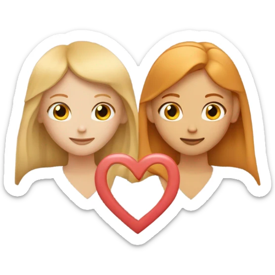 Blonde girl and ginger girl in a love heart sticker