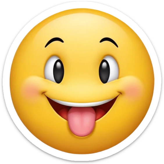 smiley face with wide, off-center eyes, tongue-out, goofy and playful, clumsy vibe sticker