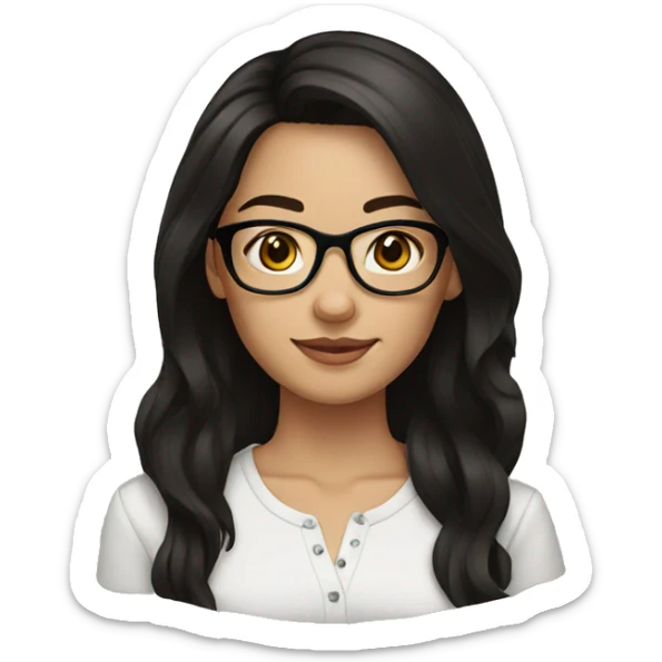 brunette woman with brown eyes, black hair color with glasses sticker