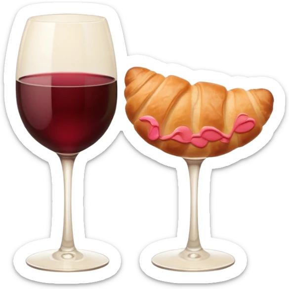 French cuisine humanless avatar in clean emoji-style illustration. Croissant and wine glass, soft beige tones, simple shapes, flat design, refined and cozy. sticker