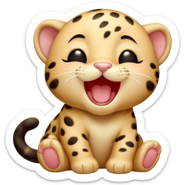 Cinematic Cute Yawning Baby Panther Portrait Emoji, Head tilted slightly with a dramatic, wide-open yawn, showcasing a small, plush body with drowsy, half-closed eyes and an open, relaxed expression, Simplified yet irresistibly adorable features, highly detailed, glowing with a soft, cozy glow, high shine, relaxed yet expressive, stylized with a dash of whimsical charm, soft glowing outline, capturing the essence of a drowsy yet affectionate baby panther that appears ready to stretch out for a nap! sticker