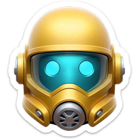 Clash of Clans aesthetic: Cinematic Playful 3D Isometric Space Helmet Emoji, rendered in a 3D vector-style similar to standard emojis with minimal shading and bold, simplified shapes. A compact, distinct form with signature details, softly glowing with a futuristic sci-fi warfare charm. Simplified yet unmistakably iconic, highly detailed and consistent, glowing with a soft radiance and high shine. Stylized with a touch of high-tech brilliance and a soft glowing outline, capturing the essence of a beloved gaming relic with a friendly, playful manner! sticker
