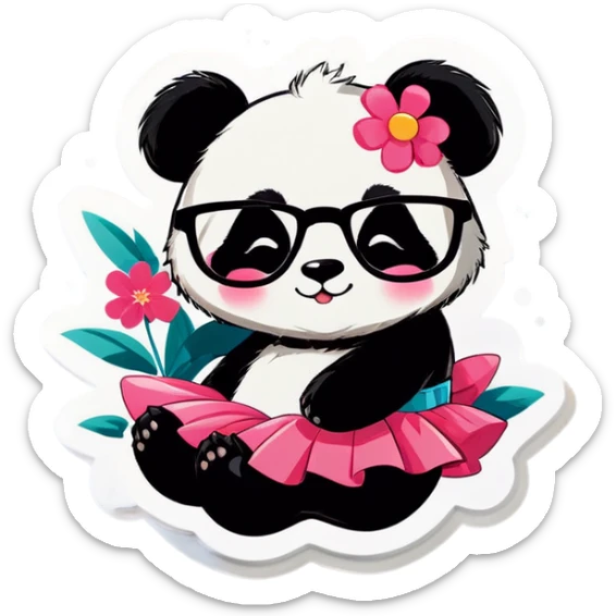  Cute female Panda wearing a tutu and glasses with a flower above 1 ear sleeping  sticker