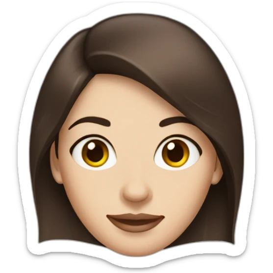 Brunette woman with brown eyes similar to Anne Hathaway with a laptop sticker