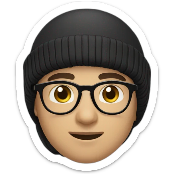 a light skin Pakistani teenager, wearing round glasses, short moustache, black hair, black jumper/sweater, structured manly face, blue islamic cap sticker