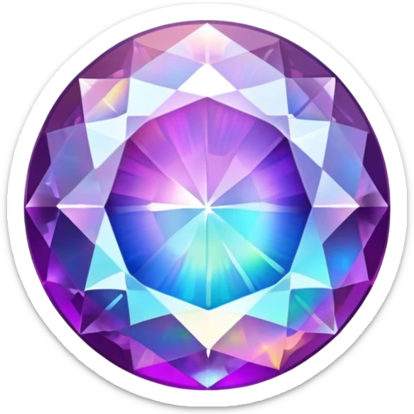 round cut purple opal gemstone with brilliant faceting and holographic rainbow fire within sticker
