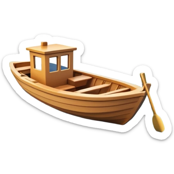 A 3D cartoon small boat floating on estuary water, with nearby reeds and horizon in view, bright lighting, photo frame,Memoji-style. sticker