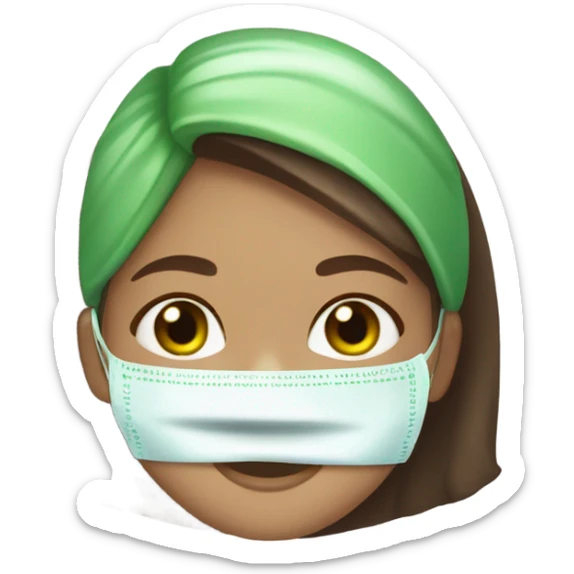 Girl with freackles Brown hair and white skin blue eyes wears skin care mask Thats Green and pickle on her closed eyes sticker
