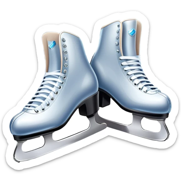An icon featuring a pair of elegant figure skates standing on the smooth ice of a rink, with sparkling ice beneath them. The background shows a grand ice arena with bright lights and empty stands, highlighting the beauty and grace of figure skating. Transparent background. sticker