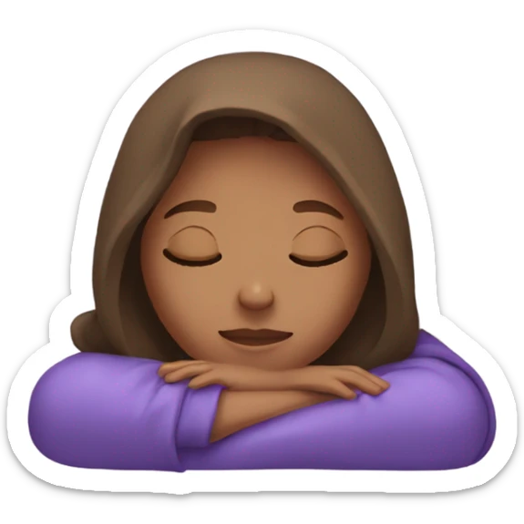 girl sleeping in a purple hoodie with brown hair sticker