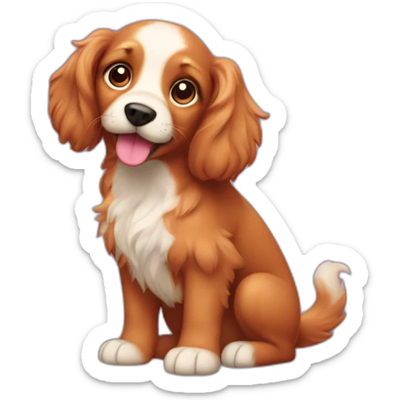 A red puppy with long fur, floppy ears, a curly tail and purple eyes sticker