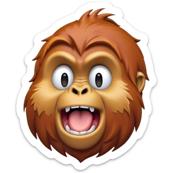 Cinematic Cute Yawning Orangutan Portrait Emoji, Head tilted slightly with a dramatic, wide-open yawn, showcasing a richly textured face with half-closed, sleepy eyes and a relaxed, open expression, Simplified yet irresistibly adorable features, highly detailed, glowing with a soft, cozy jungle glow, high shine, relaxed yet expressive, stylized with a dash of whimsical charm, soft glowing outline, capturing the essence of a drowsy yet affectionate guardian that appears ready to stretch out for a nap! sticker