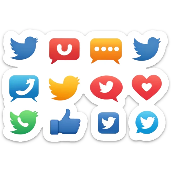 Social media icons collection with likes, shares, and comments symbols sticker