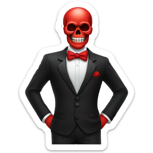 Smil Skull emoji wearing black formal wear with red t sticker
