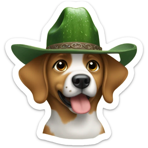 I want a dog wearing a cowboy hat eating a cucumber sticker