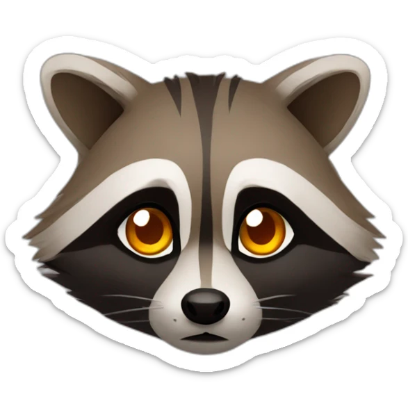brown raccoon with orange eyes and a dark green hood that is sad sticker