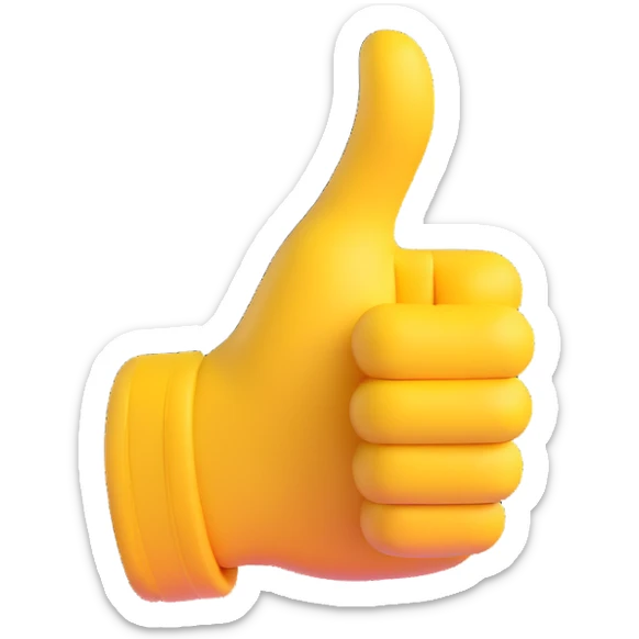 Adjust the hand and sleeve colors to exactly match the original emoji's skin tone and suit color. Keep only the hand giving a thumbs up and the sleeve, in 3D emoji style with a transparent background. sticker