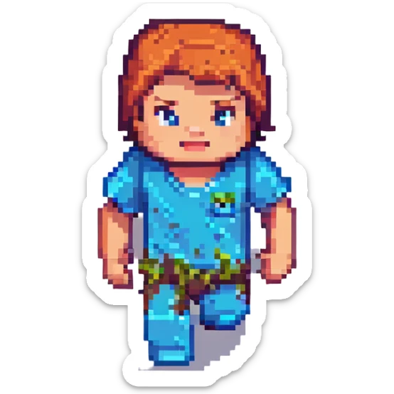 Minecraft baby character in pixel art, running fast, blocky grass and sky, playful expression sticker