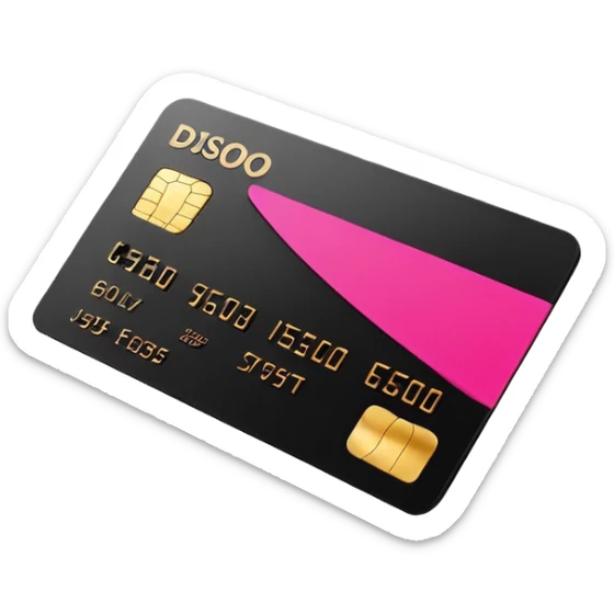 Black sleek credit card with gold chip and hot pink embossed numbers, minimal design, no logos, soft 3D style. sticker