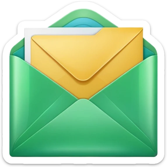 A simple emoji-style icon of a transparent green plastic gym logo, folder envelope, slightly open, with clean edges, soft shine, and subtle shading, conveying fitness organization and active lifestyle. sticker