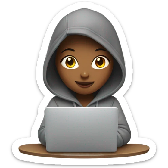 Girl in a hoodie with open laptop and big mug of coffee sticker