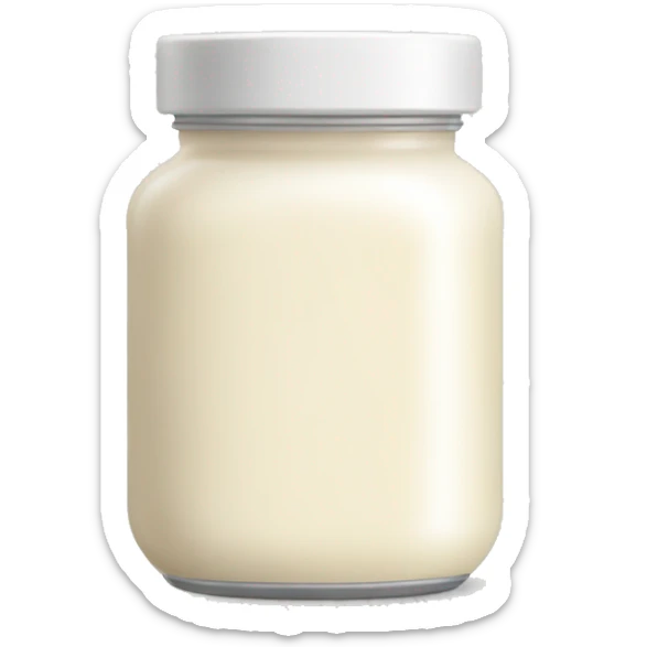a simple emoji of a small jar of fresh cream. The jar should look like a classic cream container, with a white or light-colored body, a slightly open lid showing smooth, creamy texture inside. Make it cute and minimalistic,  sticker