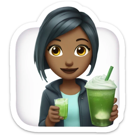 Pretty girl holding a glass cup of iced matcha  sticker