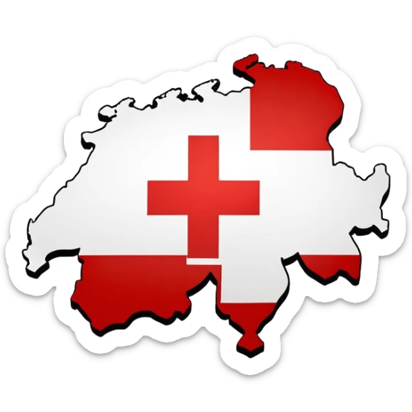Swiss flag design, but in the shape of the outline / silhouette of the Switzerland map sticker
