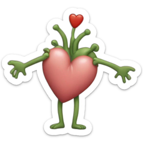 Heart with a hand-drawn face on it and arms and legs coming out of it sticker