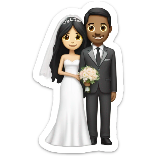 wedding couple, women has long black hair and groom have also brown hair. They are getting married in church  sticker
