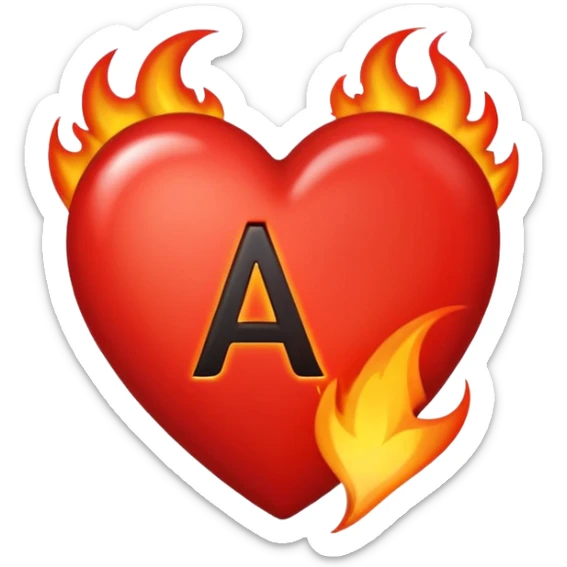 fireheart with letter A, heart is red and colour of A is black sticker