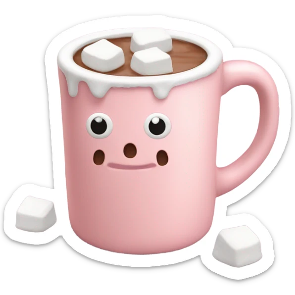 Light Pink mug of hot chocolate with marshmallows  sticker