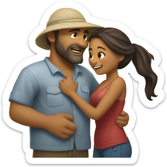Latina island girl with Caucasian fisherman husband in love on an island  sticker