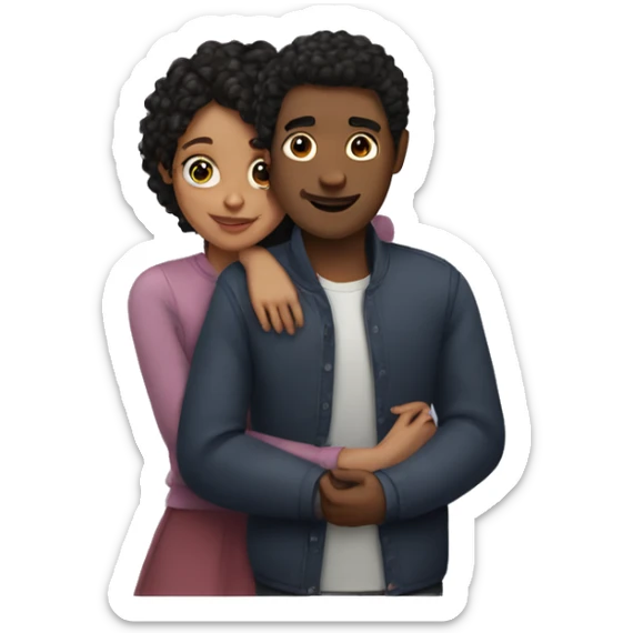 Girl with curly hair hugging man with black hair  sticker