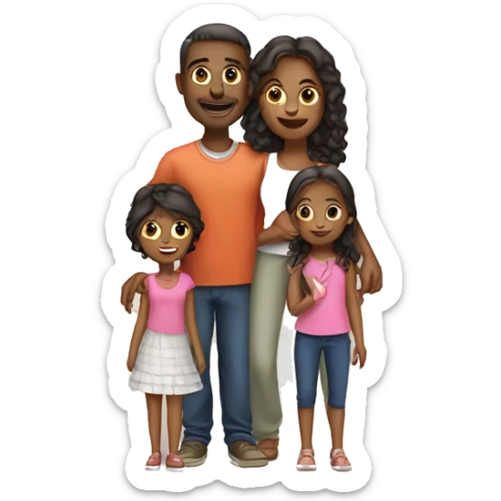 Create a family emoji with a couple and 3 daughters of 24, 6 and 3 years old sticker