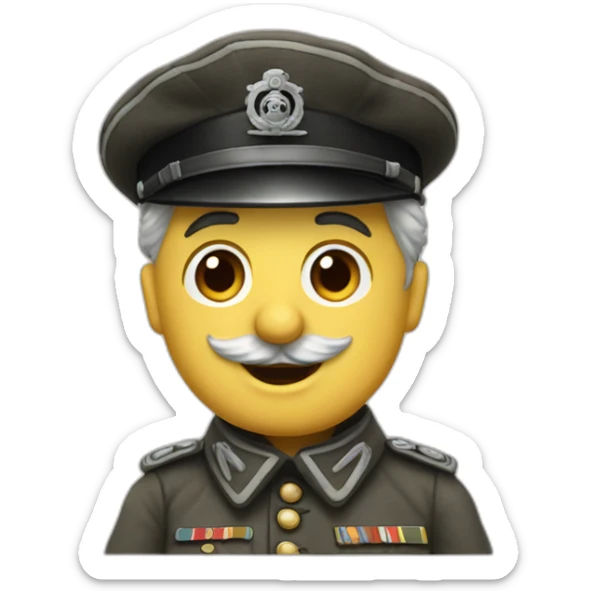 Charlie Chaplin in a German WWII uniform with one arm in the air at 45° sticker