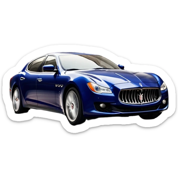 Maserati Quattroporte (2022) – cinematic-realistic Maserati Quattroporte emoji, its striking Italian design turning heads as it effortlessly maneuvers through the streets of Milan. The engine roars with Italian flair, echoing the car's racing heritage while enveloping the driver in an atmosphere of true luxury. sticker