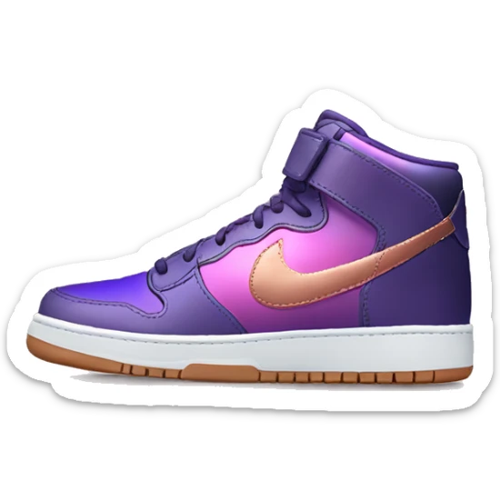 Realistic pair of metallic dark purple to rose gold ombre Nike Sneakers facing front. sticker