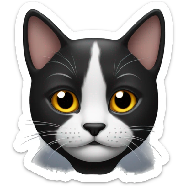 Head of a complete black cat that has only a white spot on the left side of the chin, neck and the space where the moustache grows  sticker